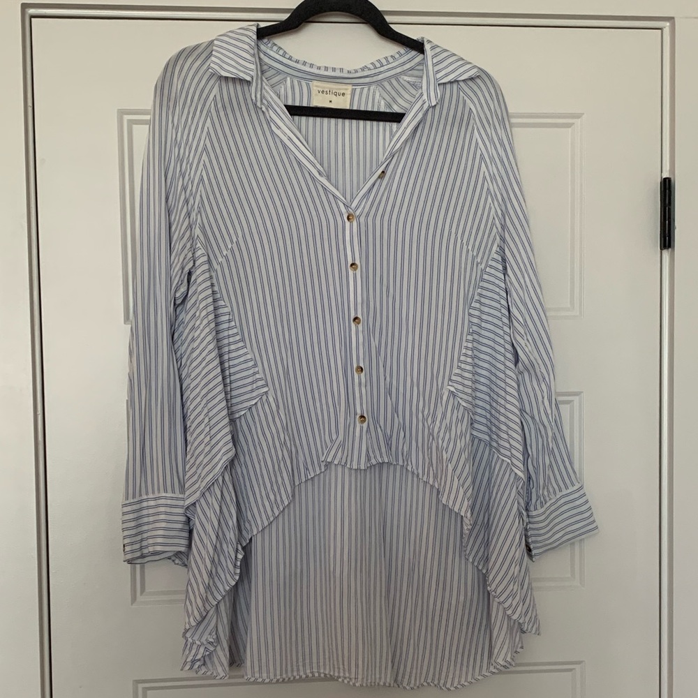 Blue/White Striped Flowy Top
